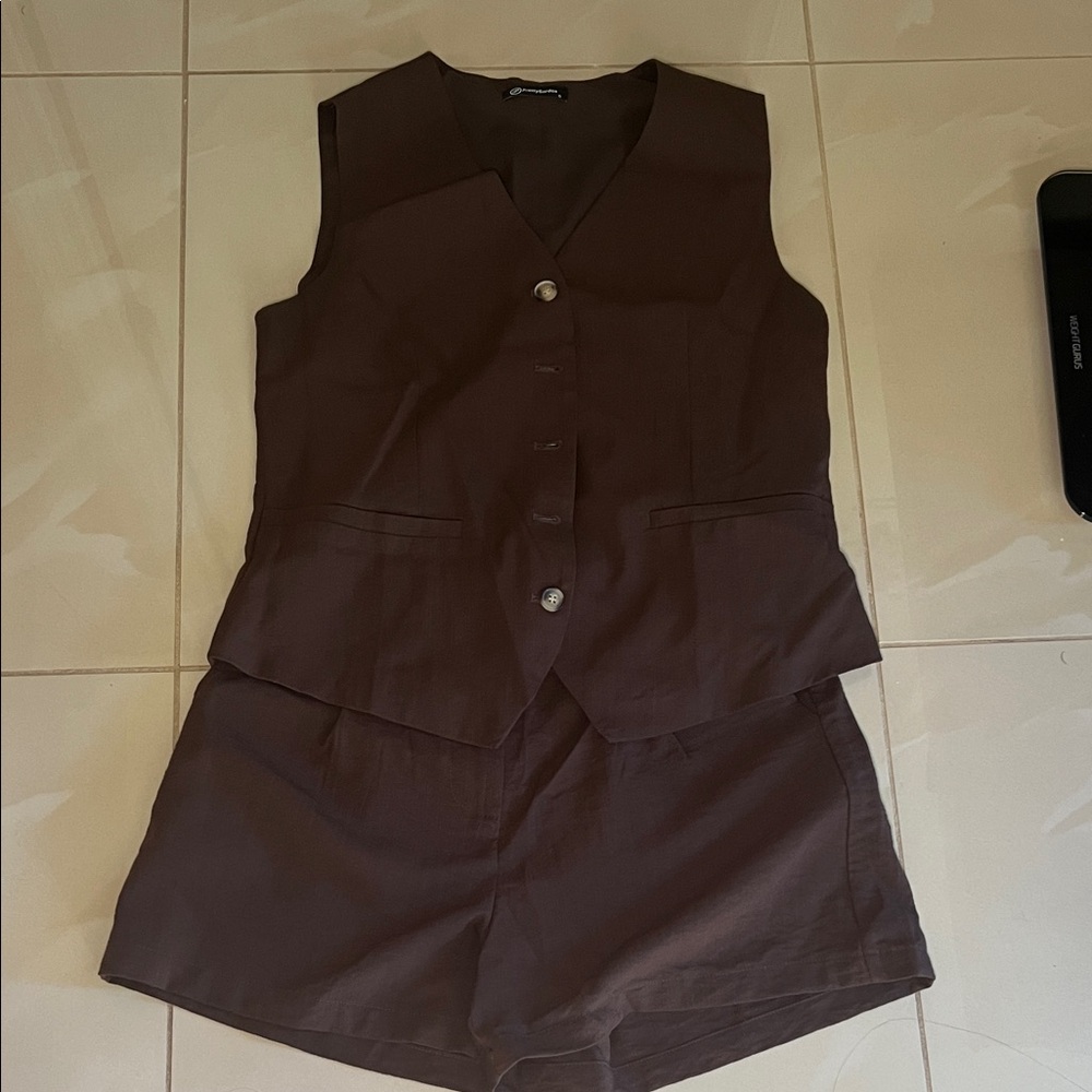 Brown Vest and Shorts Set
